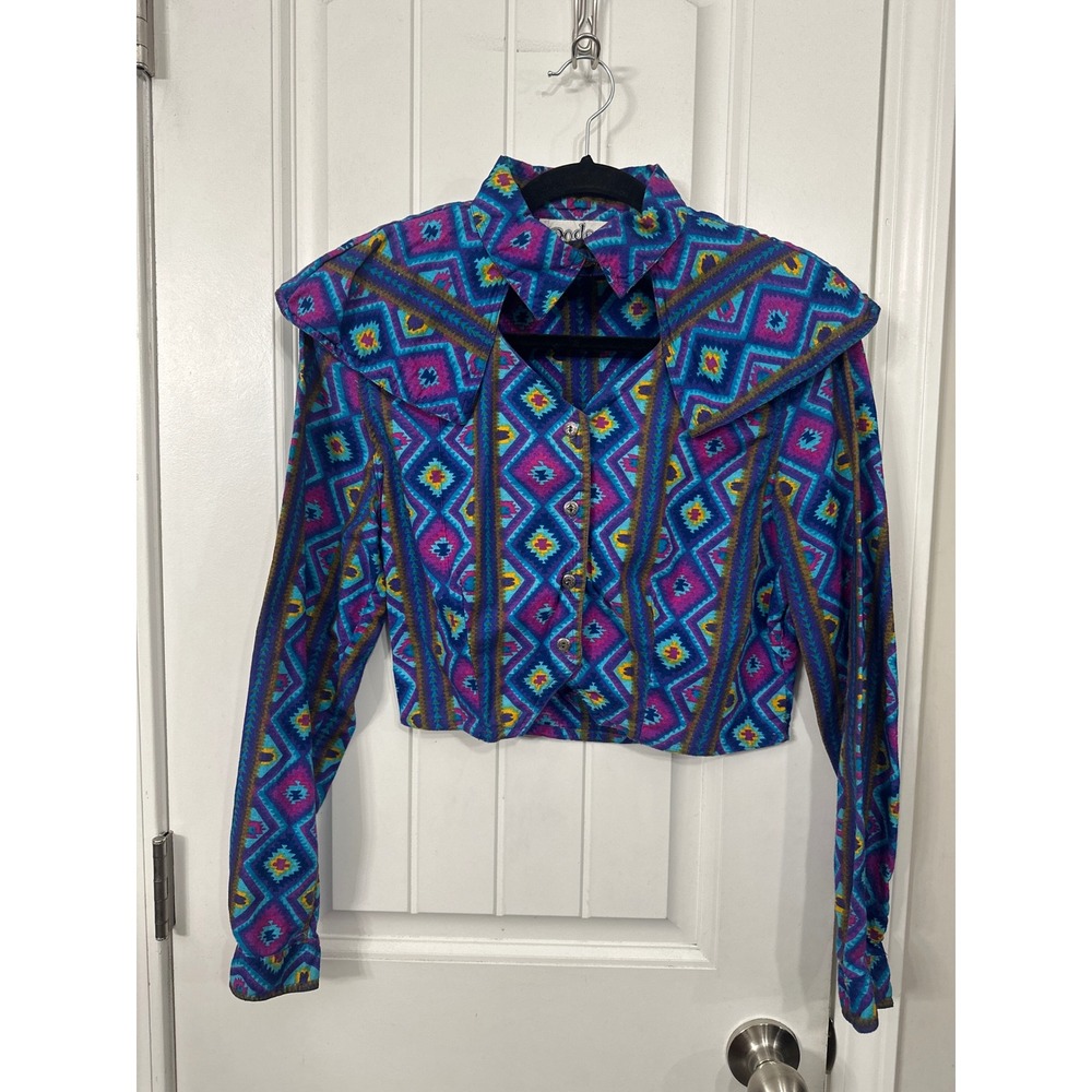 Vintage Rodeo Western‎ Wear Womens Cropped Southwestern Geometric Shirt Purple M